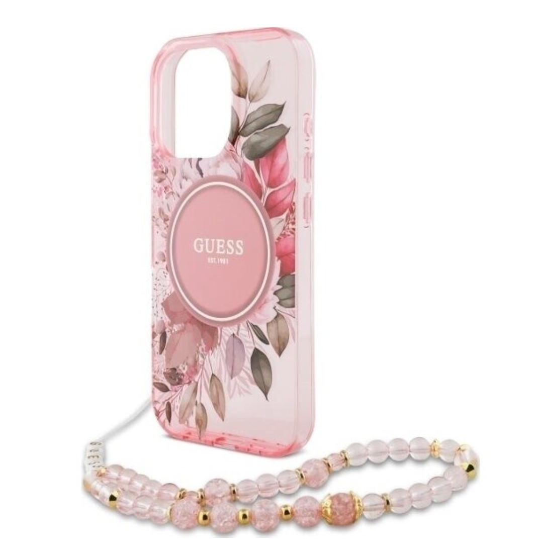 Guess iPhone  15 Pro Max  - Magsafe Glitter with pearls strap Rosa