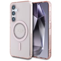 Guess Galaxy S25 / S25 Ultra - Rhinestones Printed Classic Logo - MagSafe - Schwarz / Rosa