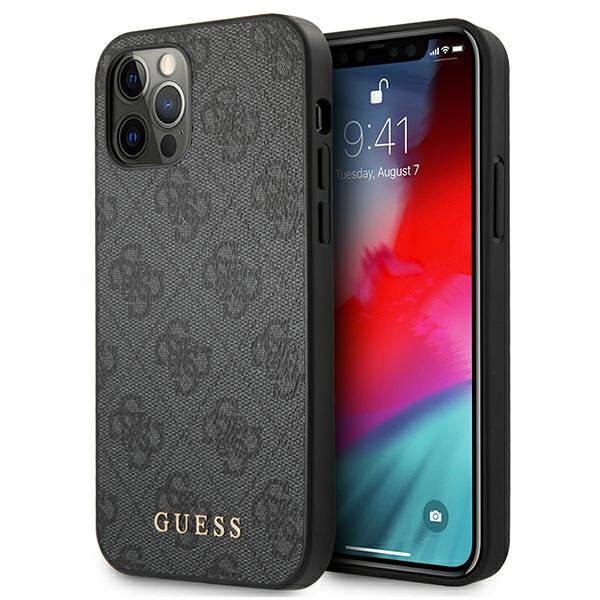 Guess iPhone 12 / 12 Pro 6,1 grey hard case 4G Metal Gold Logo