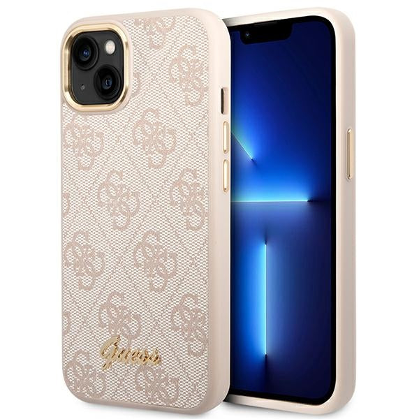 Guess iPhone 14 / 15 / 13 pink hard case 4G Vintage Gold Logo