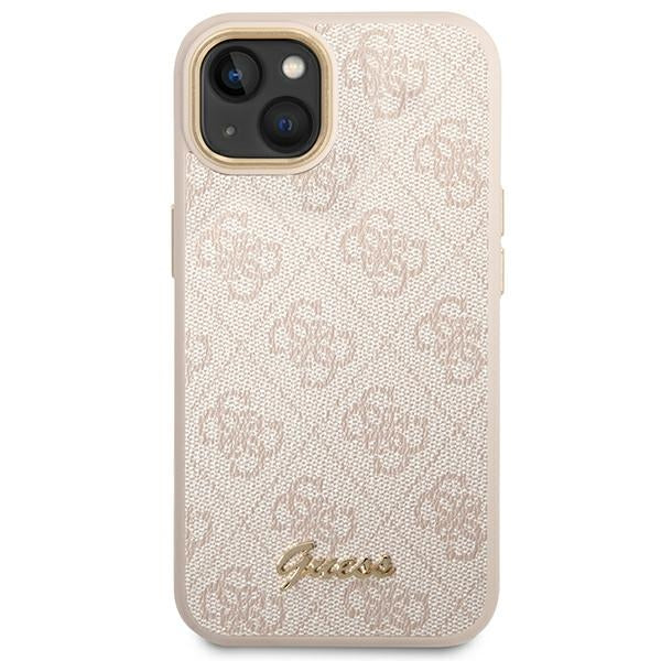 Guess iPhone 14 / 15 / 13 pink hard case 4G Vintage Gold Logo