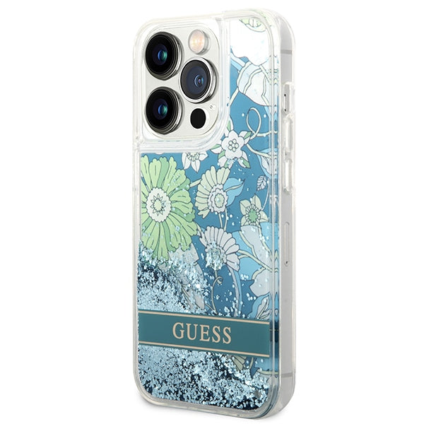 Guess iPhone 14 Pro Max 6,7 green hardcase Flower Liquid Glitter