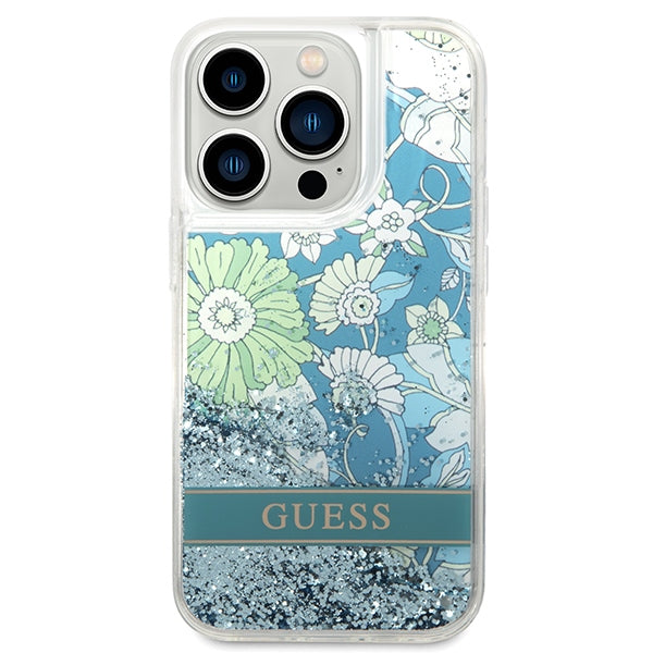 Guess iPhone 14 Pro Max 6,7 green hardcase Flower Liquid Glitter