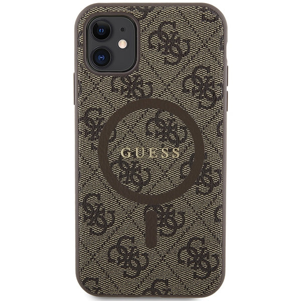 Guess iPhone 11 / Xr black hardcase 4G Collection Leather Metal Logo MagSafe