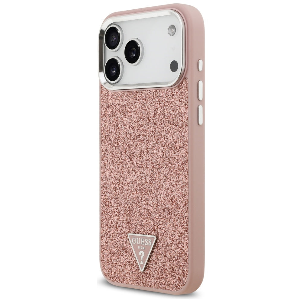 Guess Glitter Triangle Logo MagSafe Case for iPhone 17 Pro Max Pink