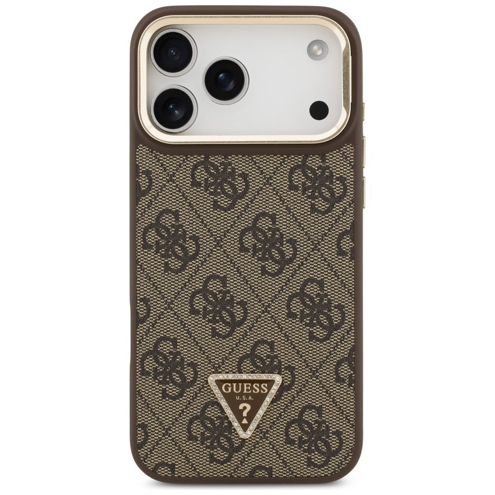 Case Guess 4G PU Triangle Logo & Stand Camera Magsafe for iPhone