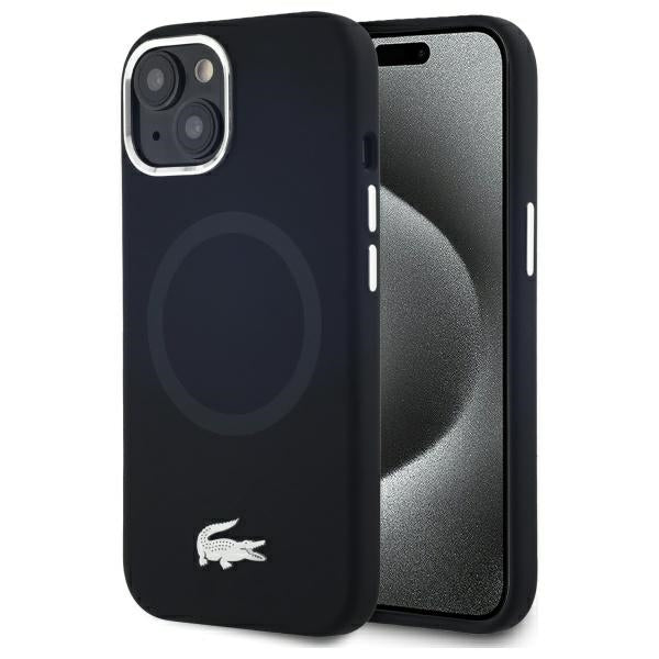 Lacoste iPhone Hülle Schwarz hardcase Silicone Croco Logo MagSafe