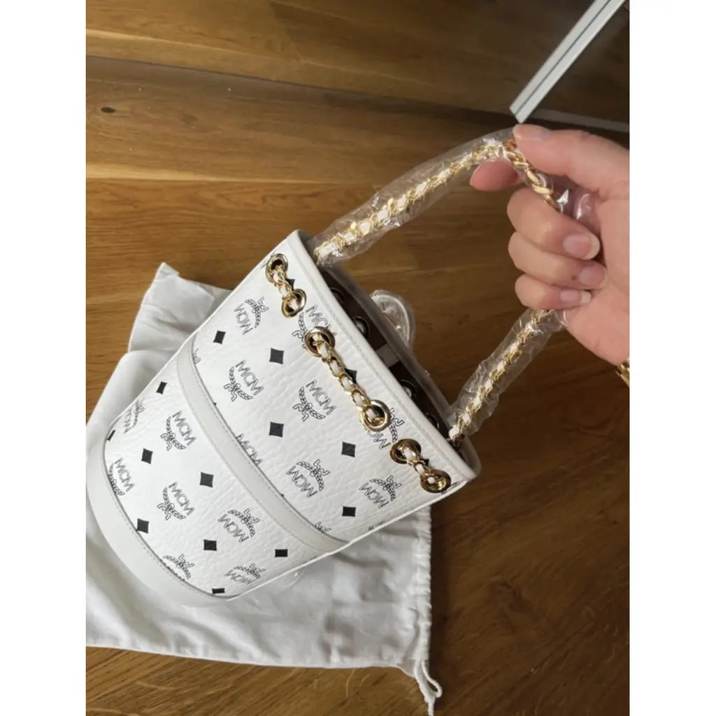 MCM Baren Chain Backpack White Leather