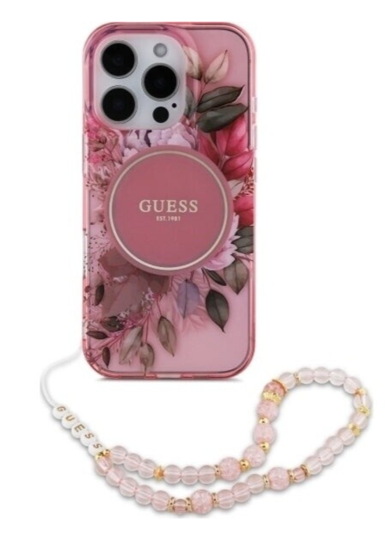 Guess iPhone  15 Pro Max  - Magsafe Glitter with pearls strap Rosa