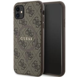 Guess iPhone 11 / Xr black hardcase 4G Collection Leather Metal Logo MagSafe