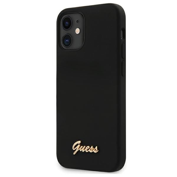 Guess iPhone 12 mini 5,4 black hardcase Silicone Script Gold Logo