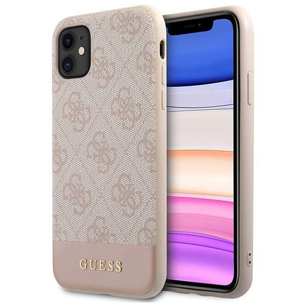 Guess iPhone 11 / Xr 6,1 pink/grey hard case 4G Stripe Collection