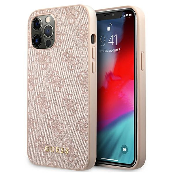 Guess  iPhone 12 / 12 Pro 6,1 pink hard case 4G Metal Gold Logo