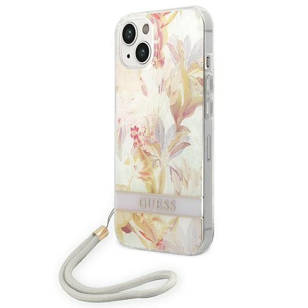 Guess iPhone 14 Plus/ 15 Plus 6.7 purple hardcase Flower Strap
