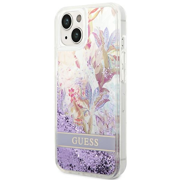 Guess  iPhone 14 Plus / 15 Plus 6.7 purple hardcase Flower Liquid Glitter