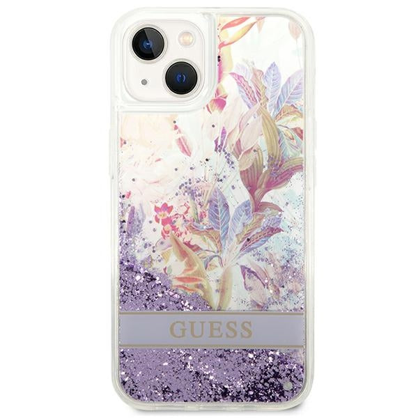 Guess  iPhone 14 Plus / 15 Plus 6.7 purple hardcase Flower Liquid Glitter