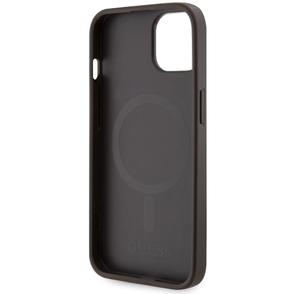 Guess iPhone 14 / 15 / 13 brown Hülle 4G Printed Stripes MagSafe