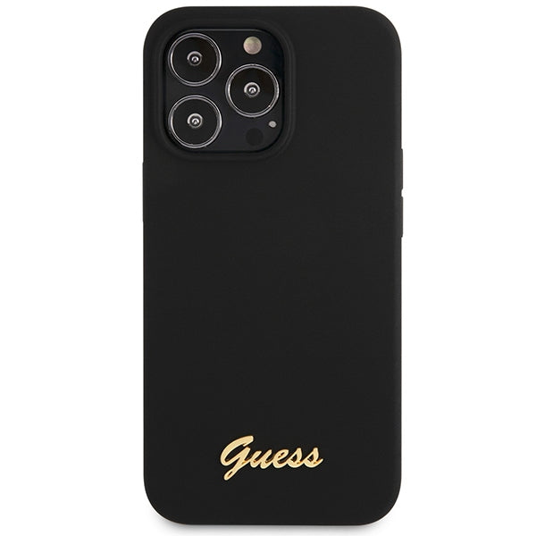 Guess IPhone 13 Pro Max 6.7 black hardcase Silicone Script Gold Logo