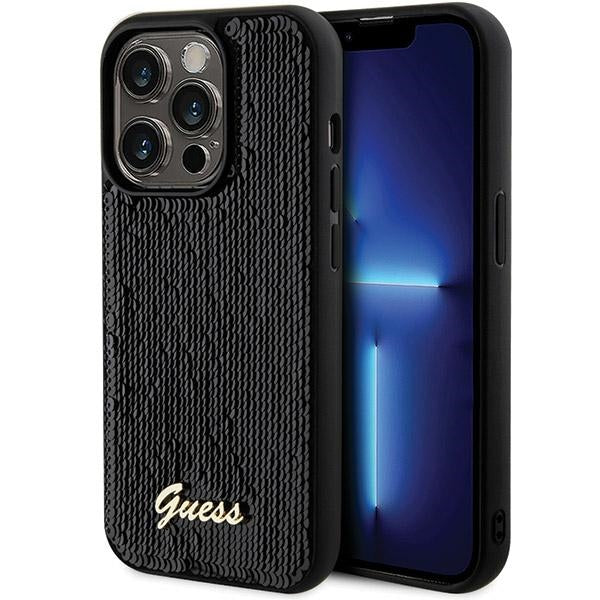 Guess iPhone 13 Pro  6.1 black hardcase Sequin Script Metal