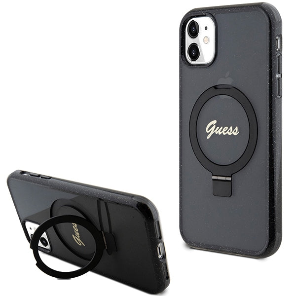 Guess Iphone 14 & 15 Plus Ring Stand Script Glitter MagSafe
