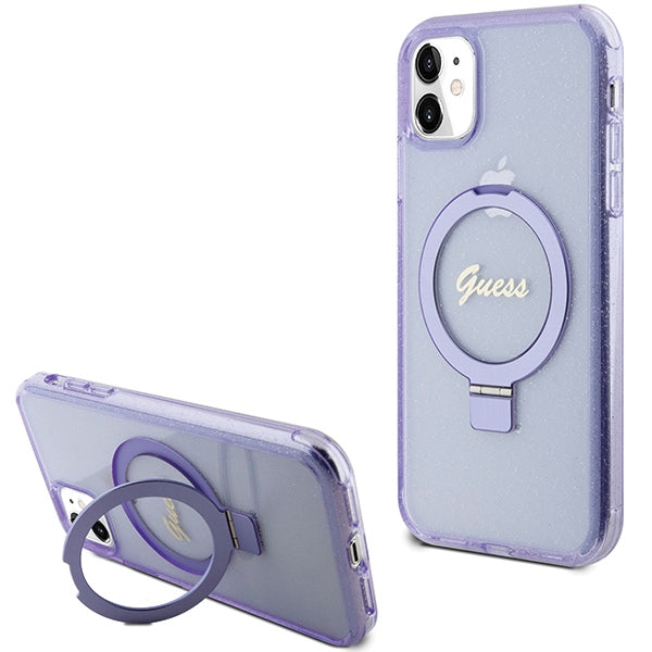 Guess Iphone 14 & 15 Plus Ring Stand Script Glitter MagSafe