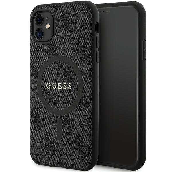 Guess iPhone 11 / Xr black hardcase 4G Collection Leather Metal Logo MagSafe