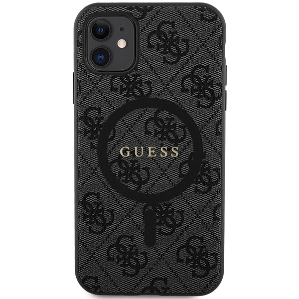 Guess iPhone 11 / Xr black hardcase 4G Collection Leather Metal Logo MagSafe