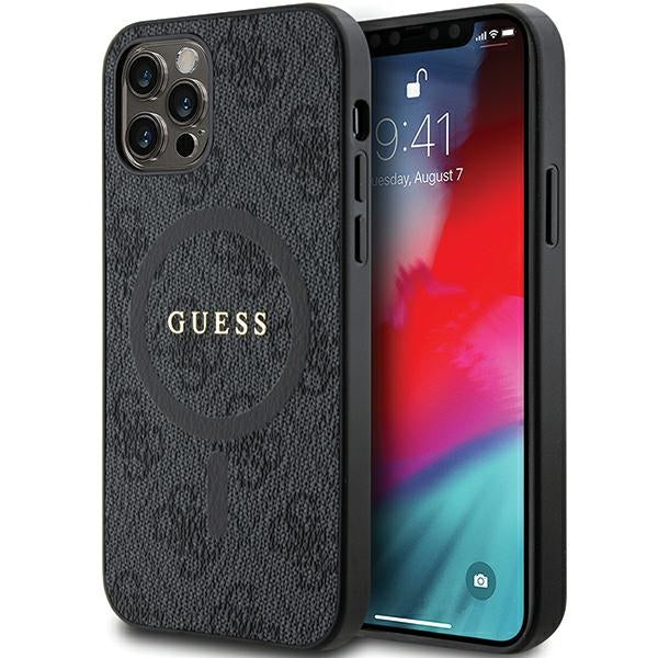 Guess  iPhone 12/12 Pro 6.1black hardcase 4G Collection Leather Metal Logo MagSafe