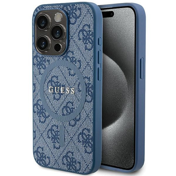 Guess  iPhone 14 Pro6.1 blue hardcase 4G  Leather Metal Logo MagSafe