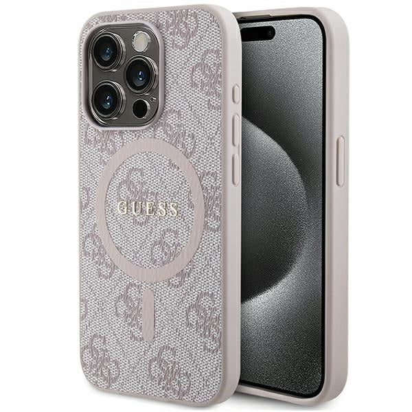 Guess iPhone 15 Pro Max 6.7 braun/pink hardcase 4G Collection Leather Metal Logo MagSafe