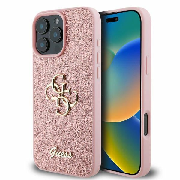 Guess  iPhone Hülle 16 Pro Max  pink Hardcase Fixed Glitter Big 4G