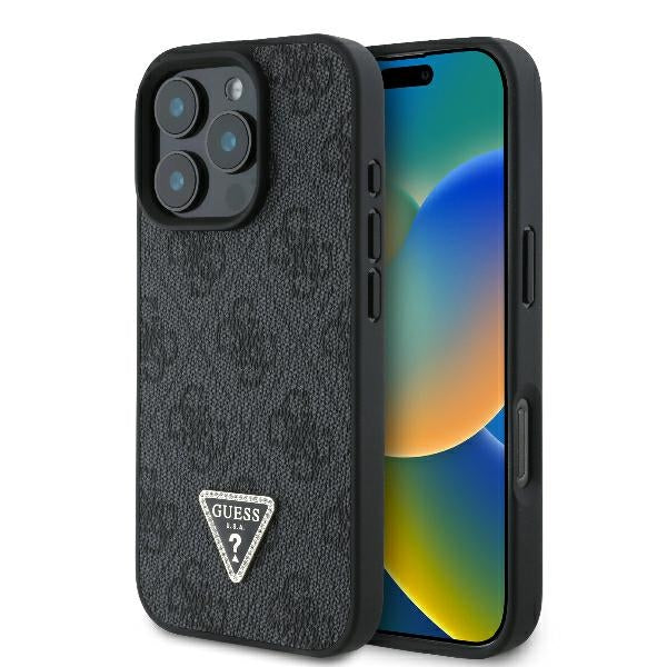 Guess iPhone 16 Pro 6.3 black hardcase Leather 4G Triangle Strass