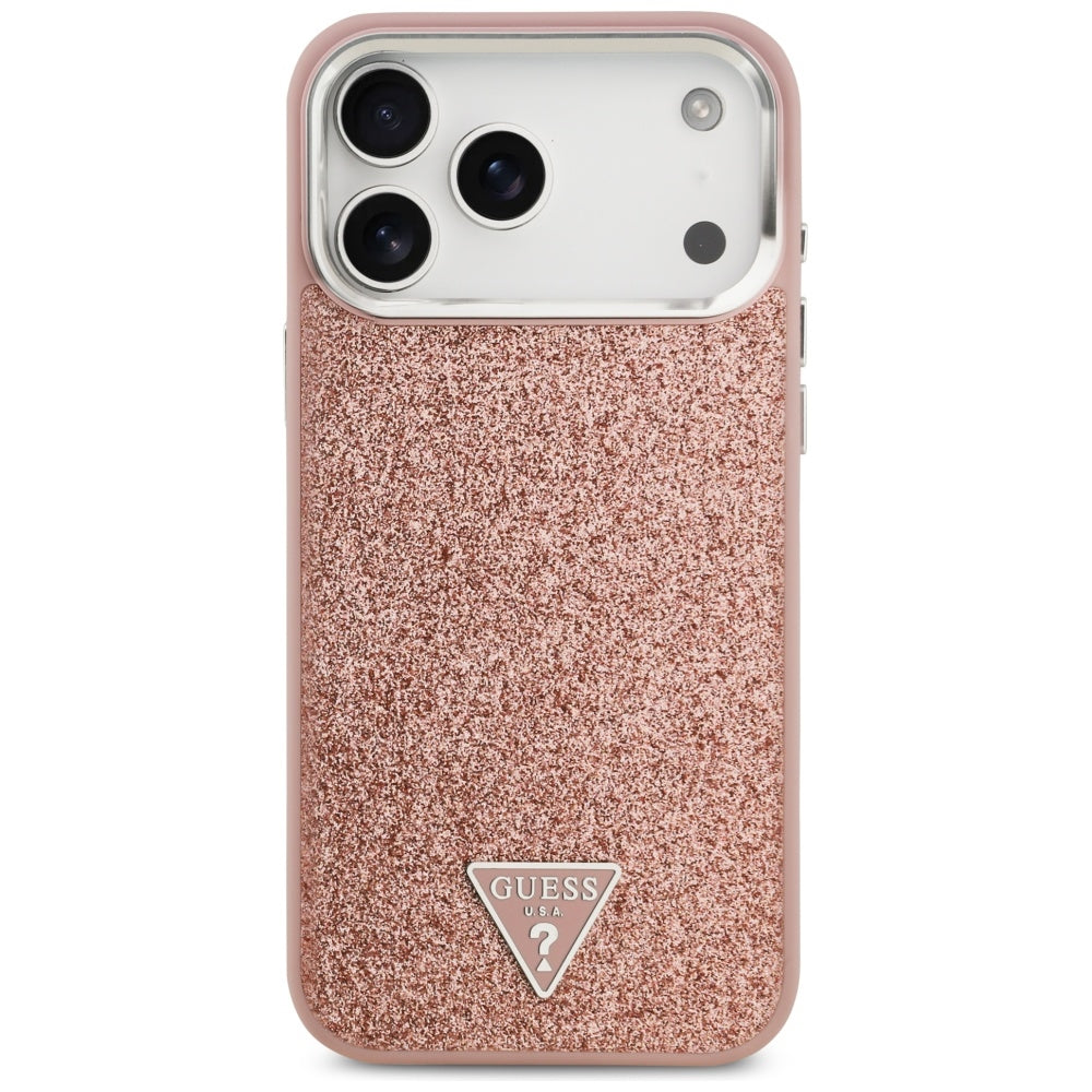 Guess Glitter Triangle Logo MagSafe Case for iPhone 17 Pro Max Pink