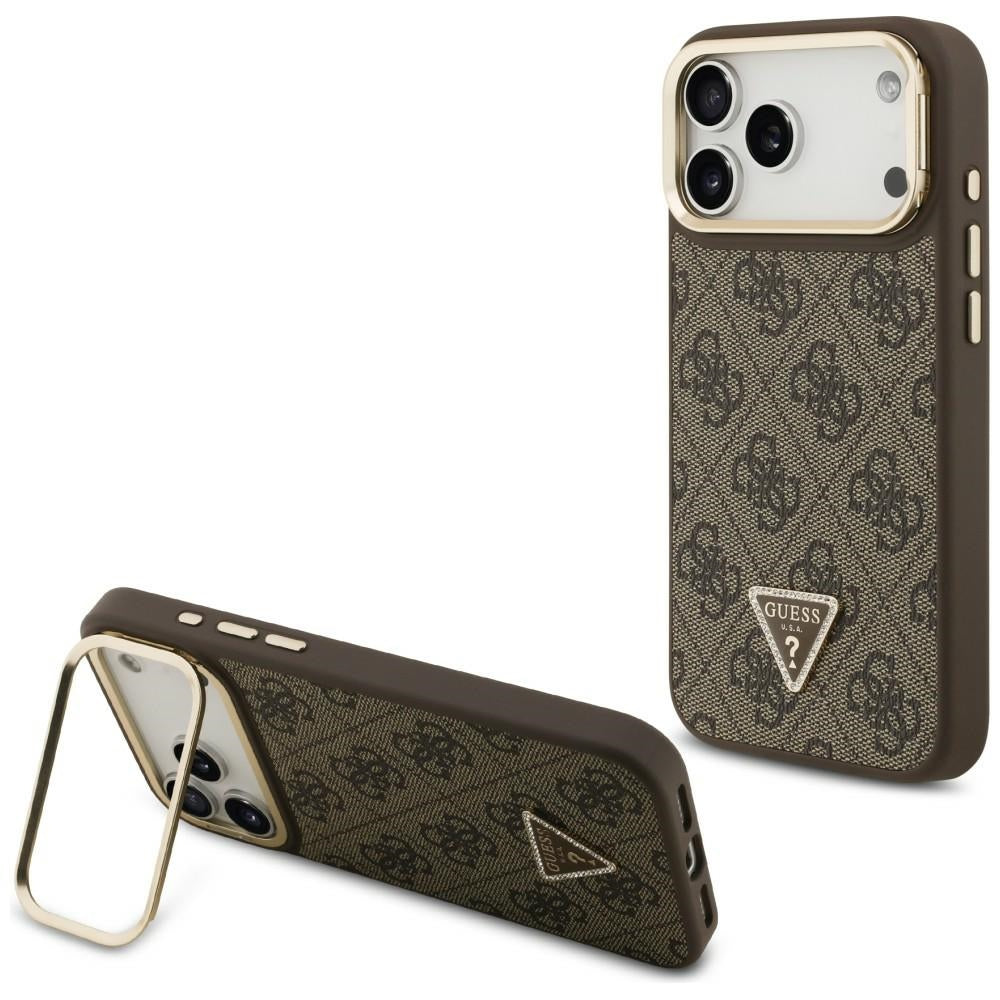 Case Guess 4G PU Triangle Logo & Stand Camera Magsafe for iPhone