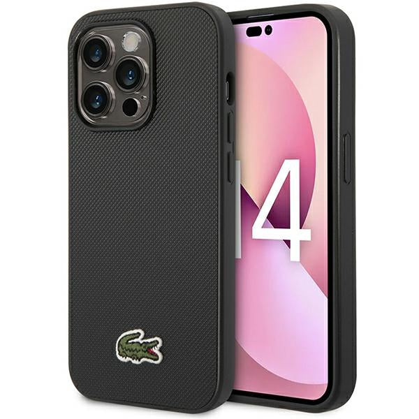 Lacoste iPhone 14 Pro MAX Hülle  black hardcase with Iconic Petit Pique pattern and MagSafe