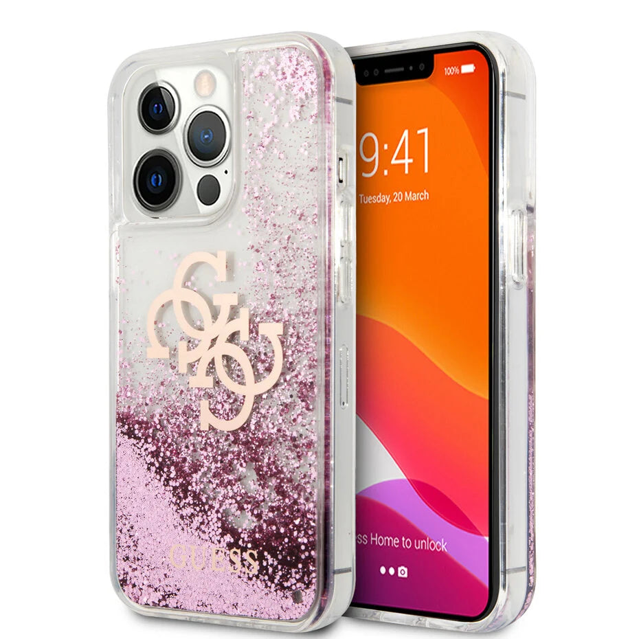 Guess iPhone 13 Pro - Pink Liquid Glitter - Transparent
