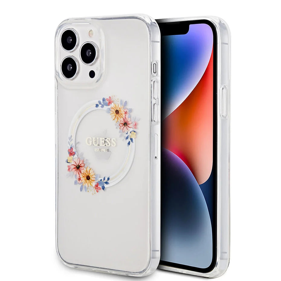 Guess iPhone 13 Pro Max Back-Cover hul - Magsafe IML flowers - Transparent