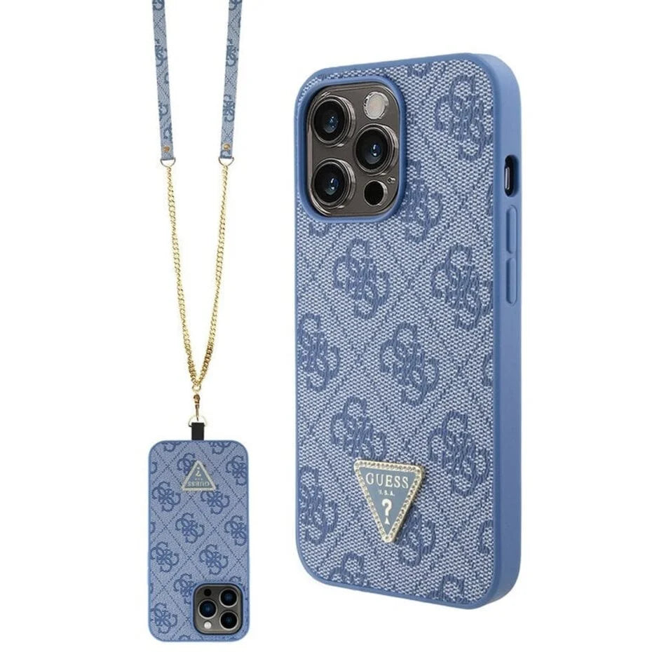 Guess iPhone 13 Pro Max - Metal logo strass crossbody - Blau