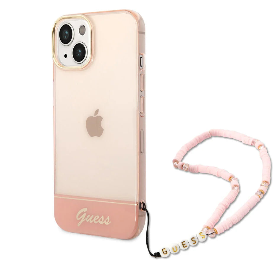 Guess iPhone 14 & 13 Durchscheinend - mit Riemen - Rosa