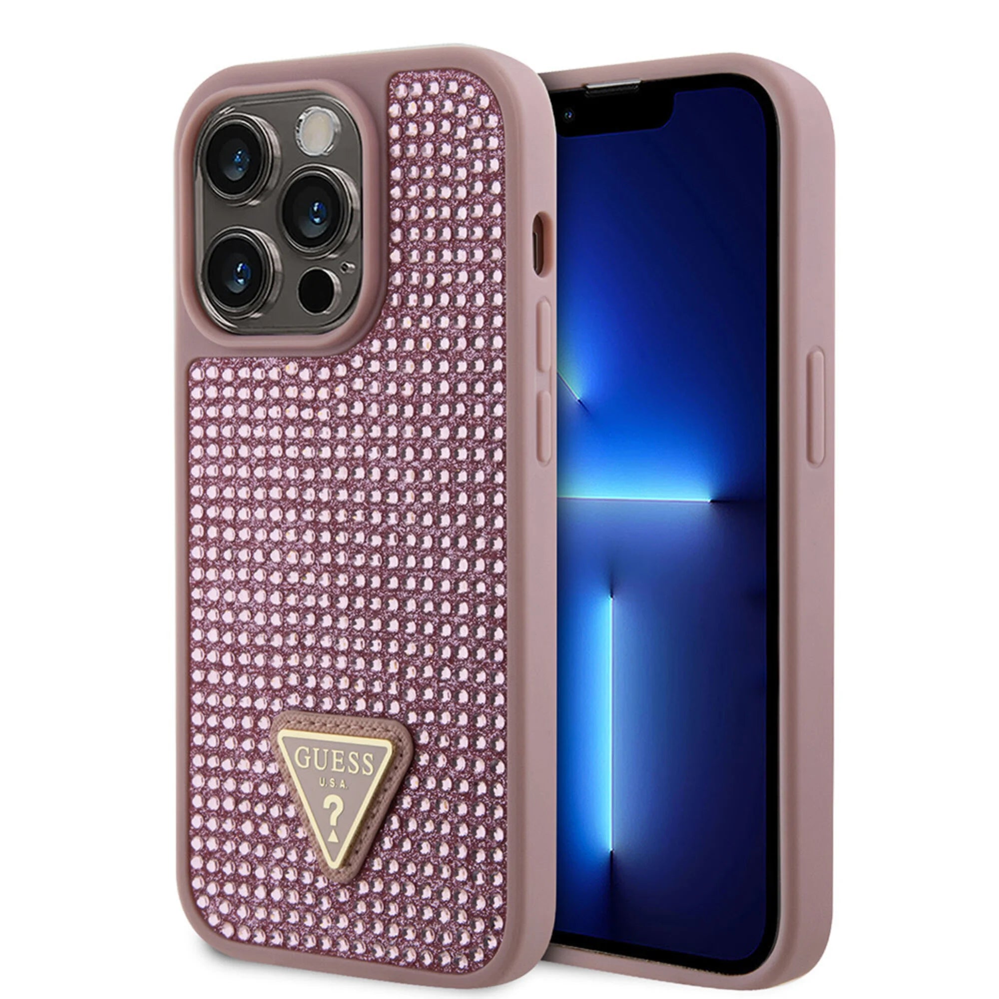 Guess iPhone 15 Pro - Rhinestone triangle - Rosa