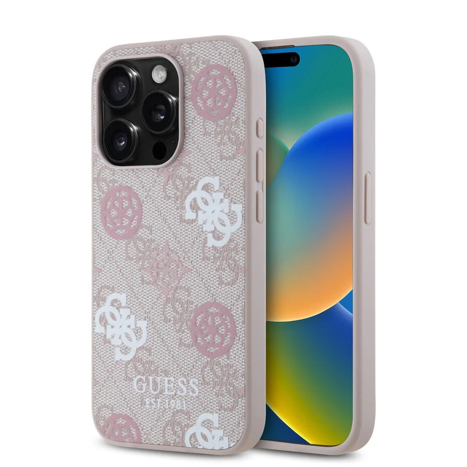 Guess iPhone 15 Pro Max Back-Cover hul - Magsafe - Peony on 4G - Schwarz - Rosa
