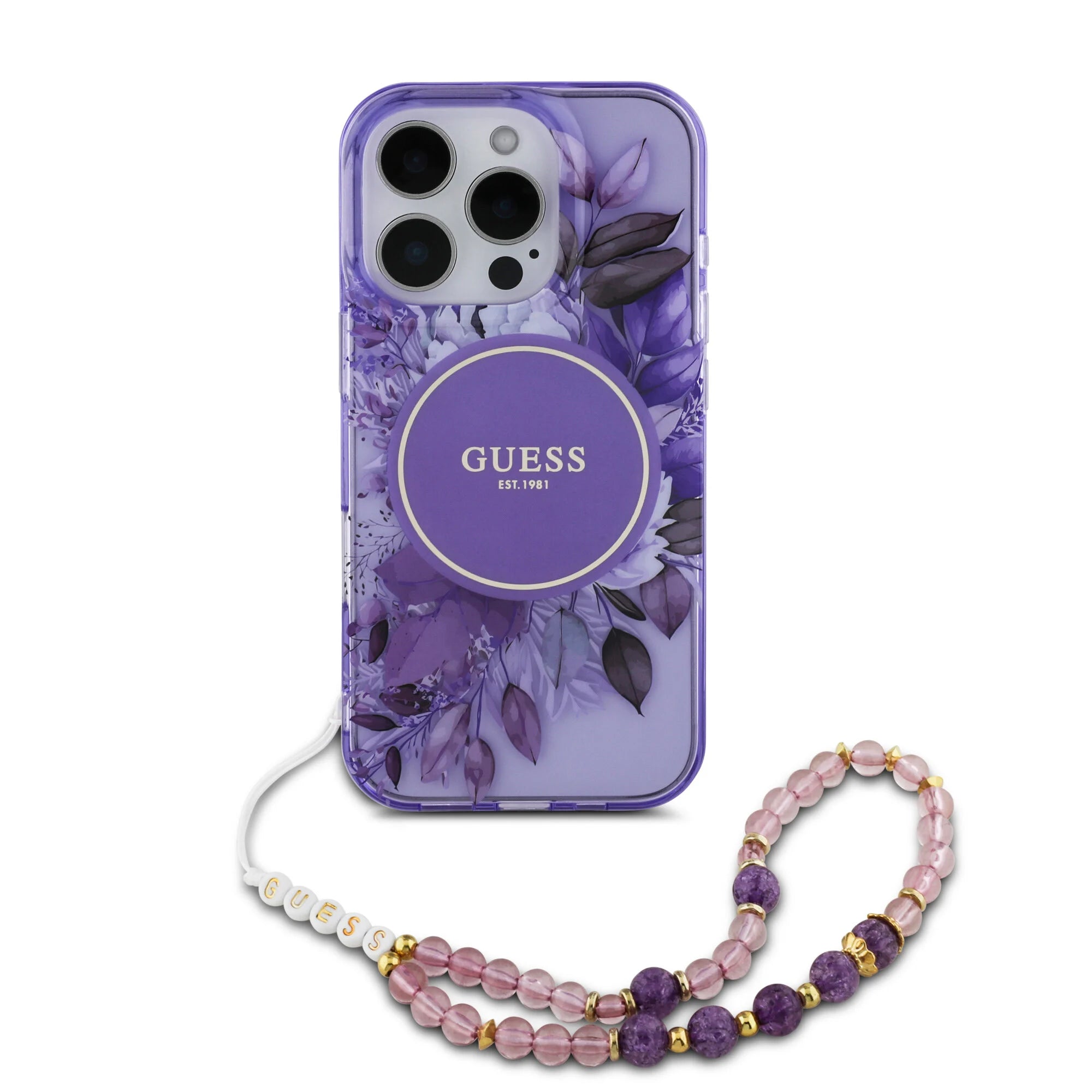 Guess iPhone 15 Pro Max - Magsafe IML Glitter with pearls strap - Lila