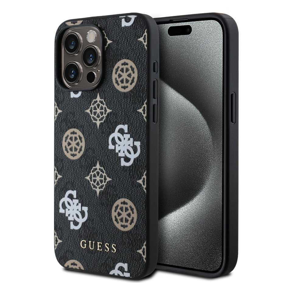 Guess iPhone 15 Pro Max Back-Cover hul - Magsafe - Peony on 4G - Schwarz - Rosa