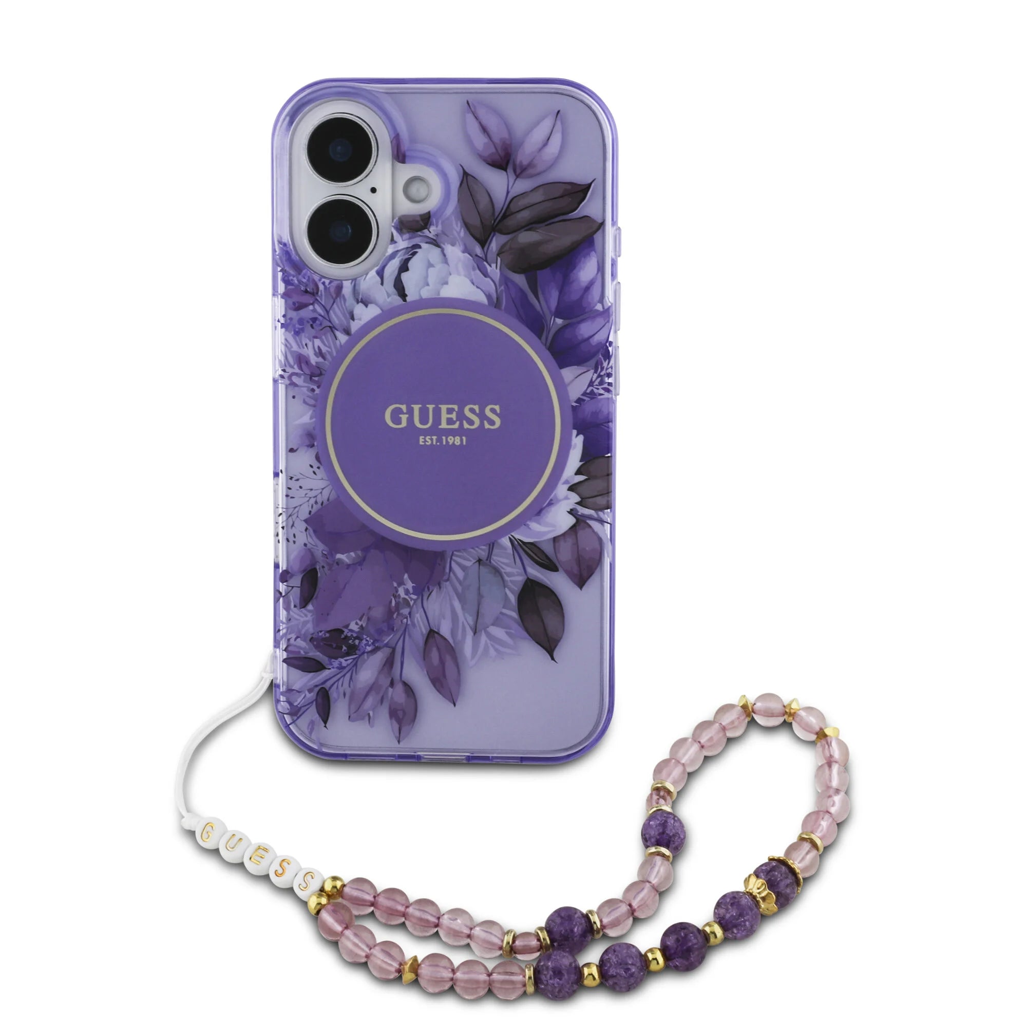 Guess iPhone  16   - Magsafe Glitter with pearls strap Lila