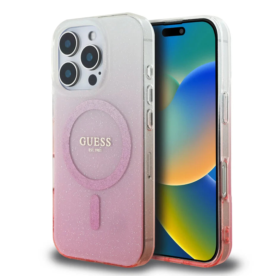 Guess iPhone 16 Pro - Magsafe IML glitter gradient - Rosa