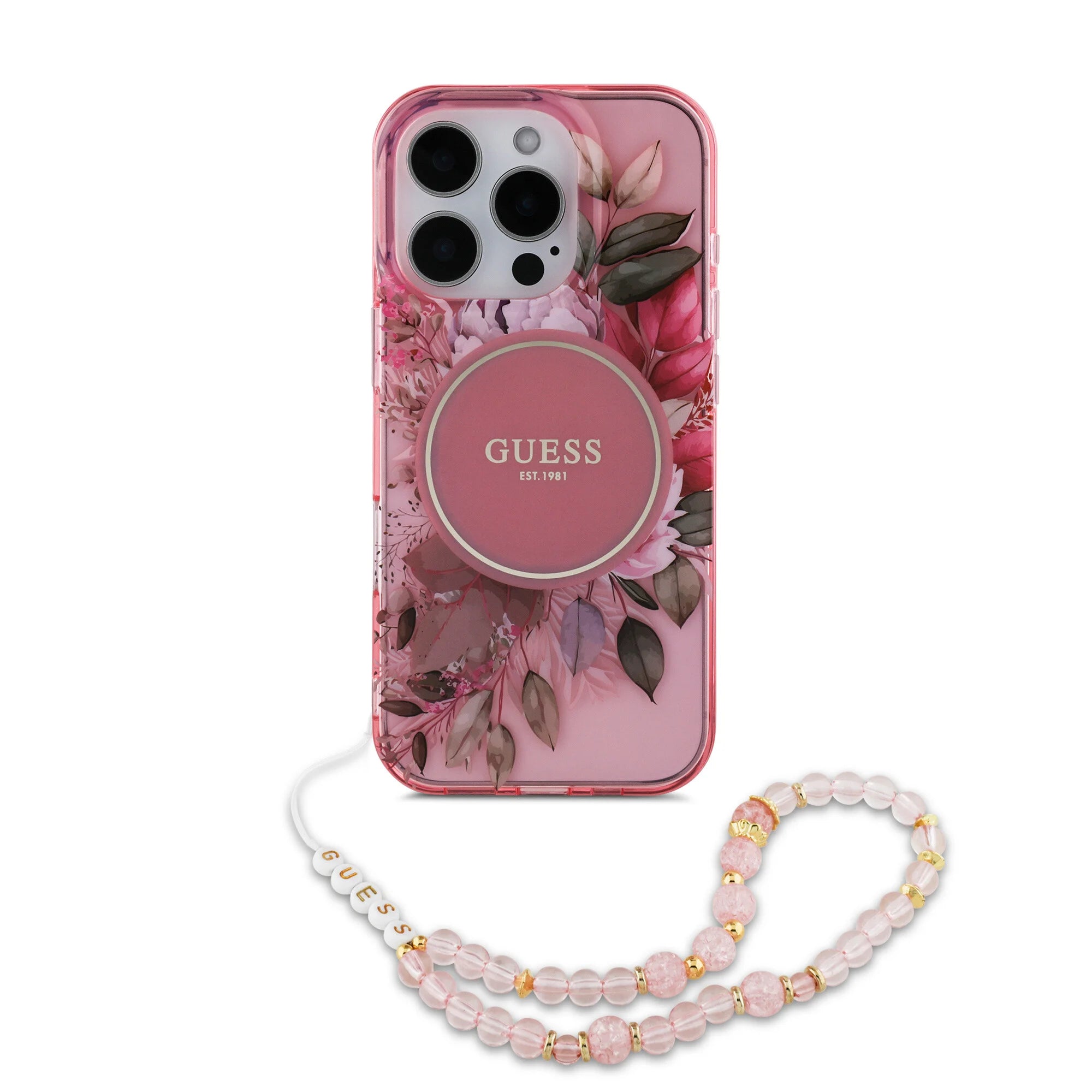 Guess iPhone  16 Pro Max  - Magsafe Glitter with pearls strap Rosa