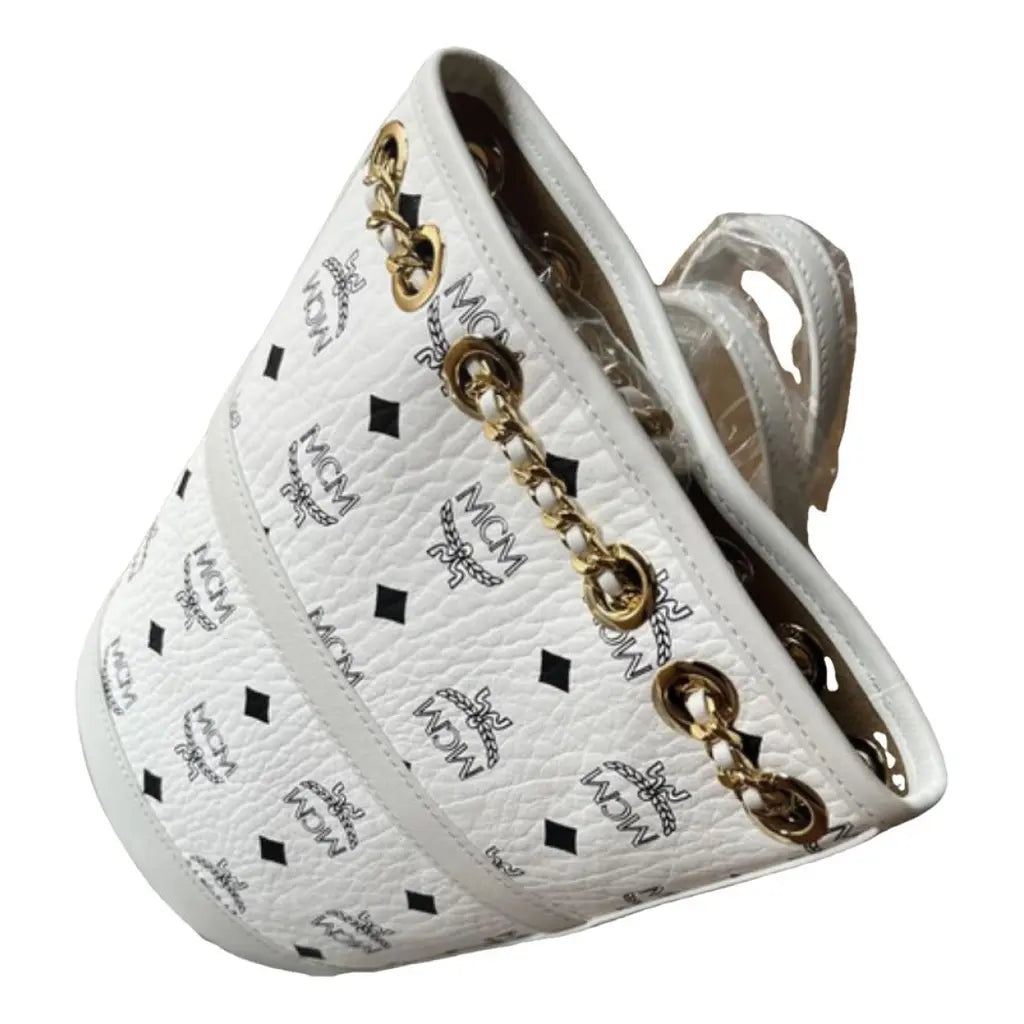 MCM Baren Chain Backpack White Leather