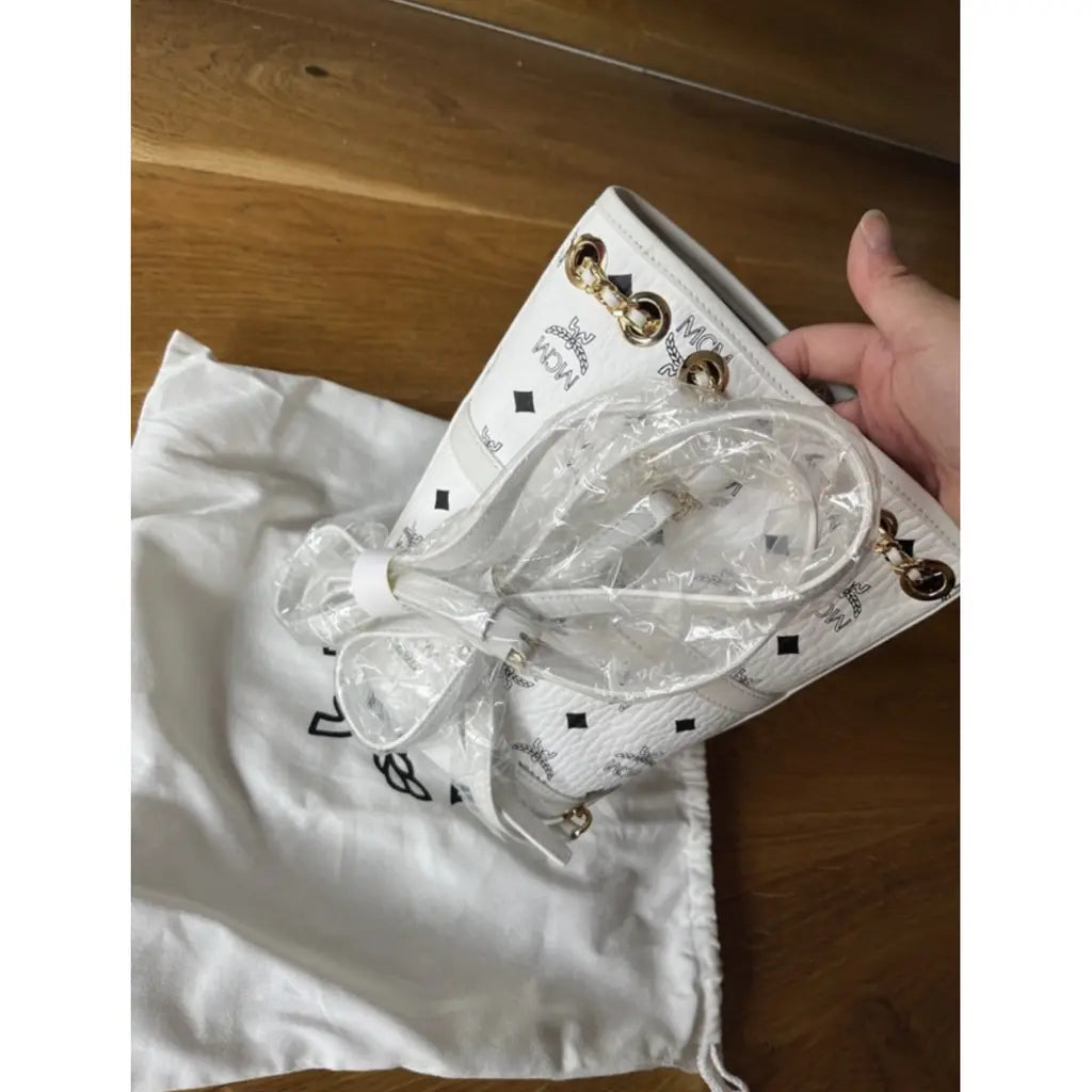 MCM Baren Chain Backpack White Leather